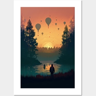 Surreal Hot Air Balloon Forest Landscape Posters and Art